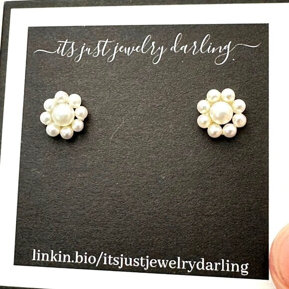 Womens Earrings 14K Yellow Gold Pearl Studs Pierced Gift Idea for Her Estate